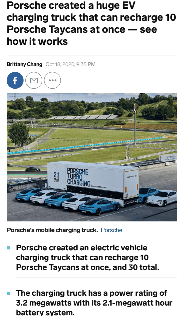 포르쉐 모바일 전기충전 트럭 도입  게시글 썸네일