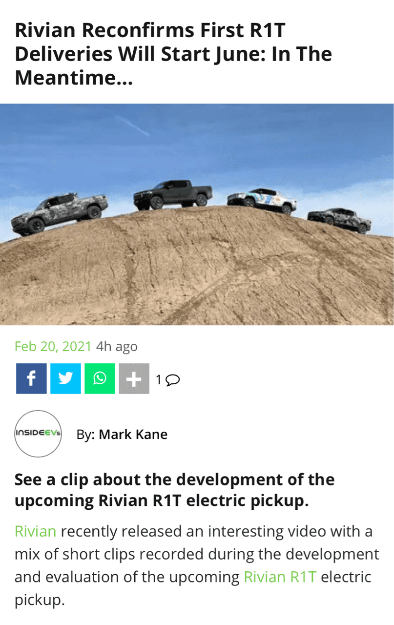 (전기픽업) 리비안 6월에 고객 인도 전망 게시글 썸네일