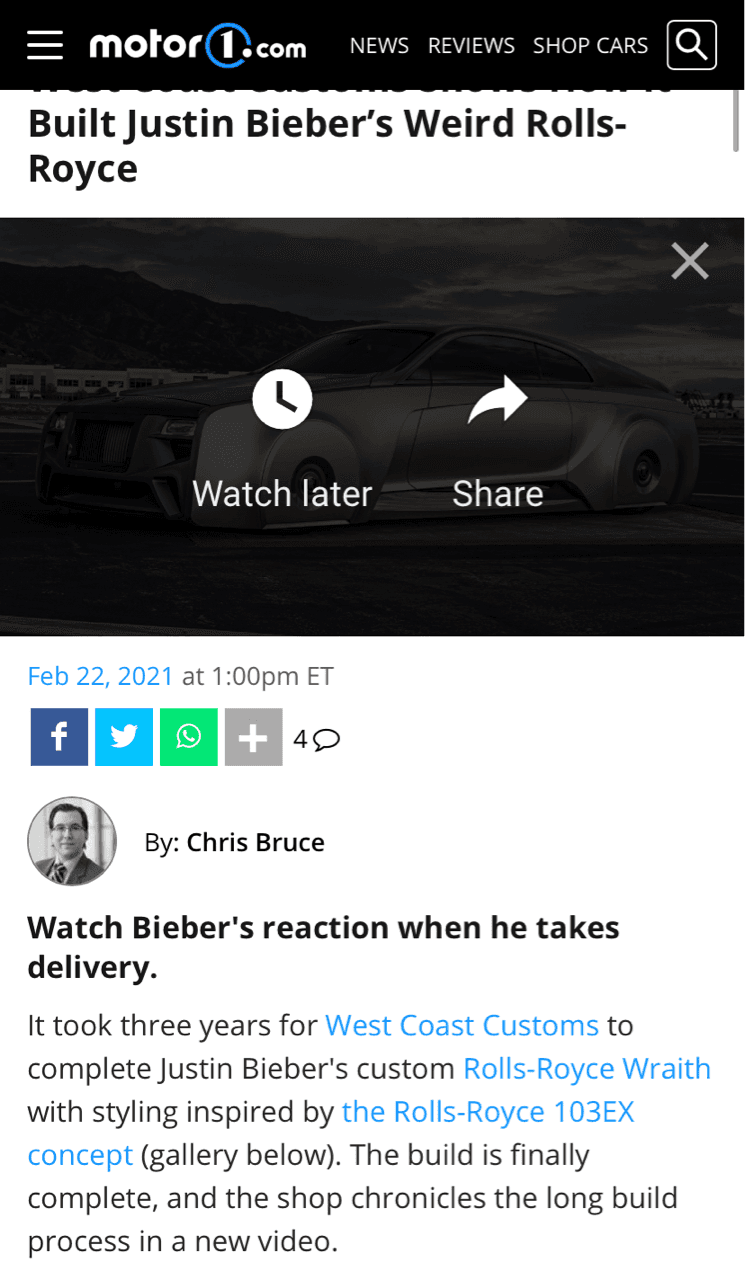 <저스틴 비버>만을 위한 롤스로이스 Wraith  게시글 썸네일