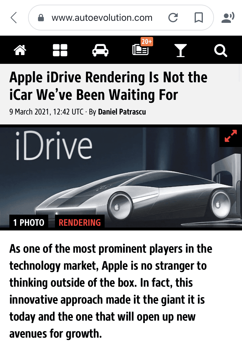 Apple iDrive 애플카 렌더링 이미지  게시글 썸네일