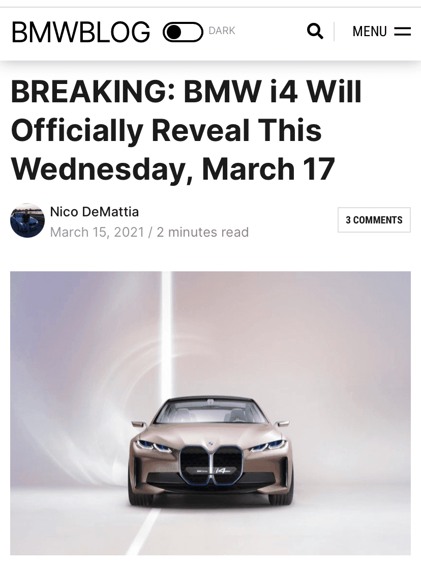 BMW i4 공식 데뷔 임박  게시글 썸네일