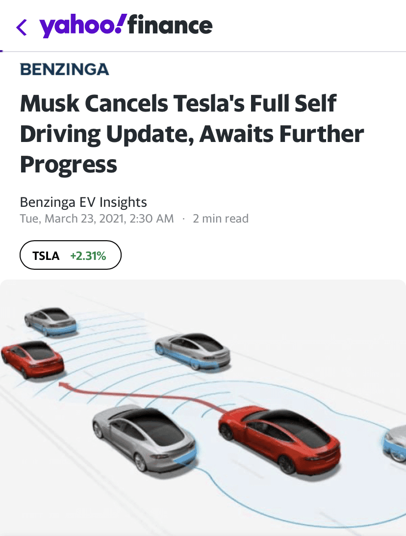 (테슬라) 완전 자율 주행 베타 연기되었습니다  게시글 썸네일