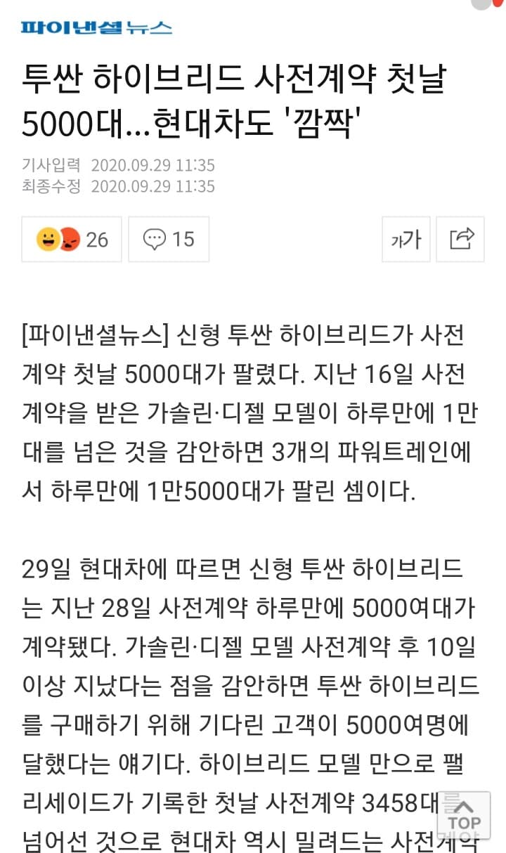 투싼 하브 사전 계약 첫날 5000대 계약? 게시글 썸네일