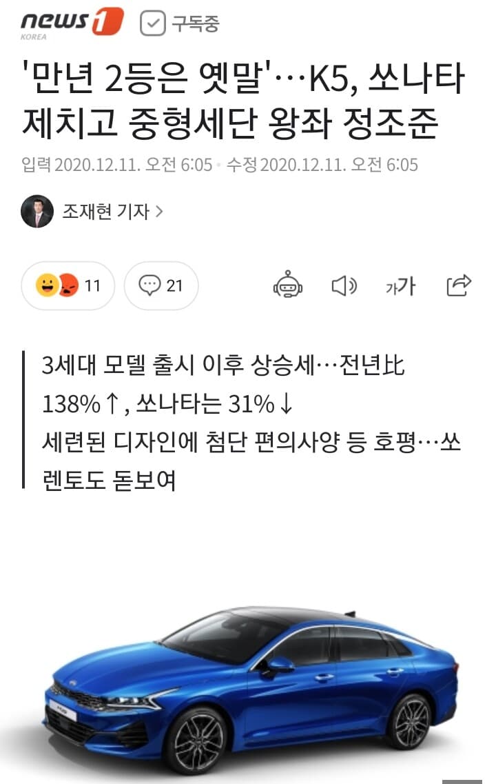 K5가 소나타보다 더 팔리는군요 게시글 썸네일