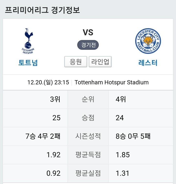 (비차량) 토트넘VS레스터 (23시15분) 게시글 썸네일