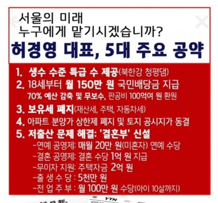 (비차량) 서울시장 후보 허경영 5대 공약 게시글 썸네일